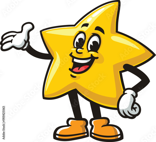 Cartoon star mascot with welcoming pose