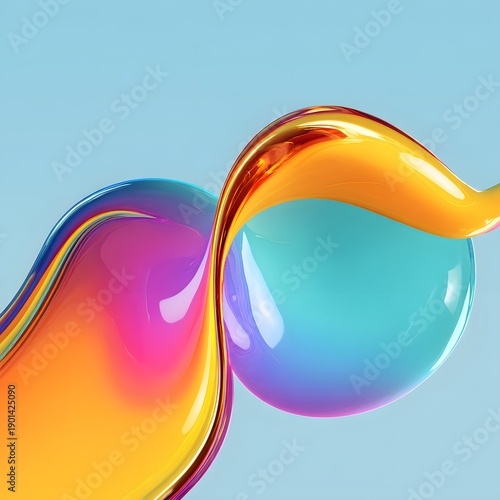 A vibrant and colorful abstract design with shiny liquid shapes