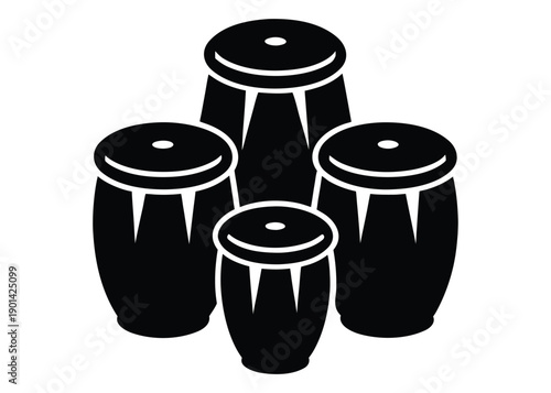 Set of Four Conga Drums in a Minimalist Silhouette Style, Evoking Rhythm and Music