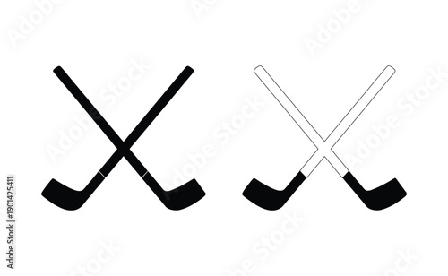 Two hockey sticks crossed with one outlined and the other filled in black Vector