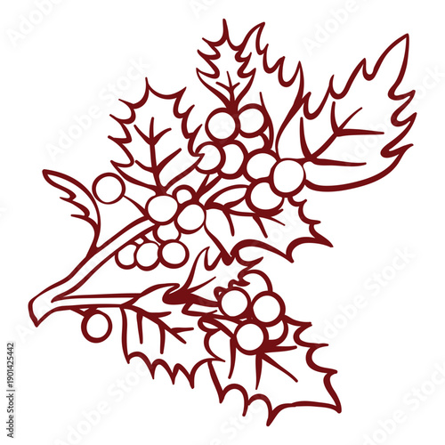 Mistletoe branch and leaves stroke