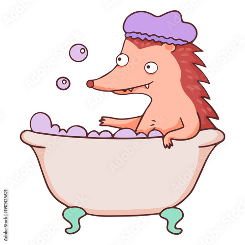 Hedgehog taking a bath color stroke