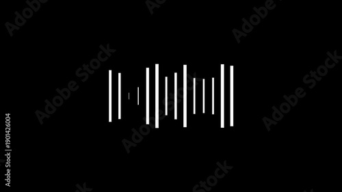 White vertical bars forming an equalizer or sound wave pattern on black background 4k animation alpha channel