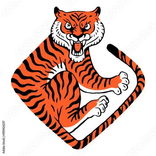 Tiger in square color stroke element