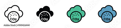 Carbon dioxide CO2 emissions icons set with eco footprint and pollution reduction concept isolated