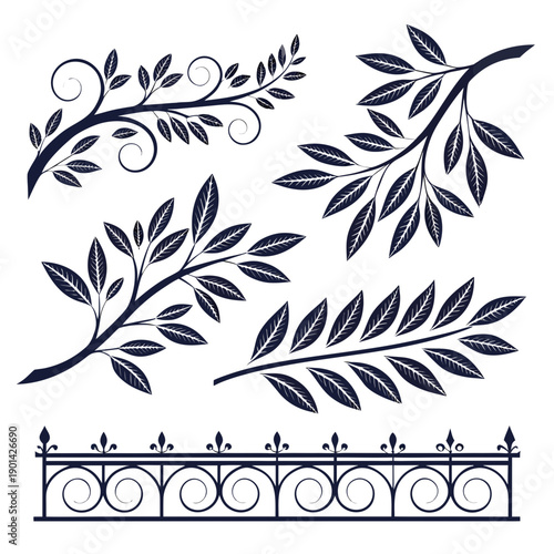 A collection of various leaf designs and a ruler for size reference