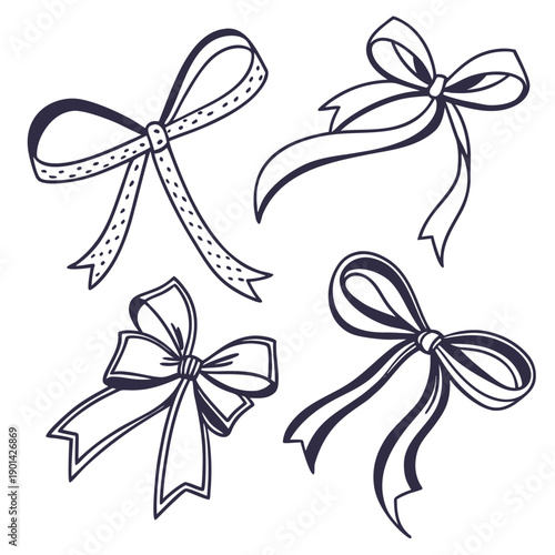 Four distinct bows showcasing various tying techniques and styles.