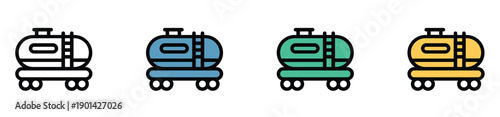 Four colorful industrial oil tanker train cars vector illustration isolated on white background
