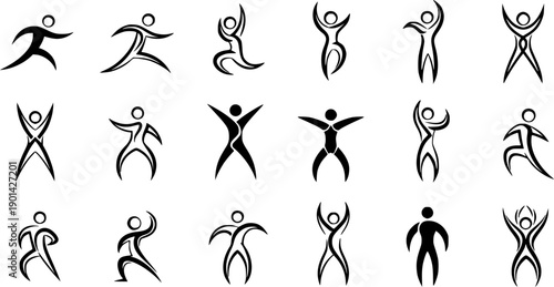 Collection of Stylized Human Figure Icons in Active Poses symbol person
