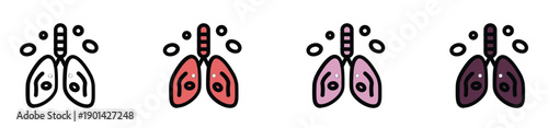 Set of four lungs icons in progression from healthy to damaged for medical health awareness illustration