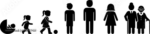 Human life cycle stages from baby to elderly person with cane icon child
