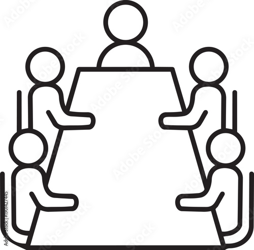 Meeting Icons: Simplified icons depict a professional meeting, representing collaboration, discussion, and strategic planning in a corporate environment.
