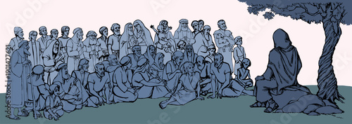 Vector drawing. Jesus teaching people