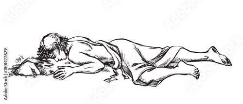 Vector drawing. Man laying on the ground