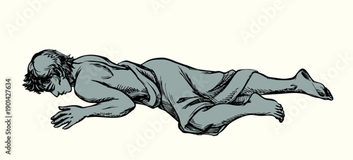 Vector drawing. Man laying on the ground