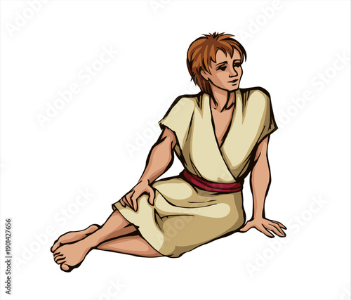 Vector drawing. Man sitting on the ground