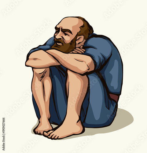 Vector drawing. Man sitting on the ground