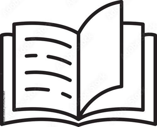Book Revelation: An open book, revealing the secrets within through crisp, clear lines, signifying knowledge, learning and discovery. 
