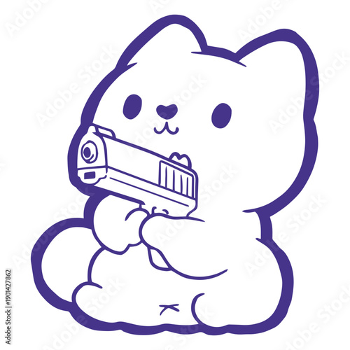 Adorable shiba inu dog holding a gun in its hands