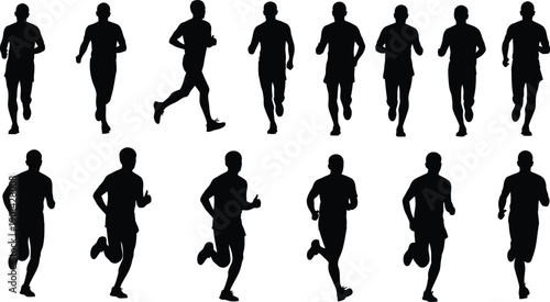 Silhouette of a man running in various poses