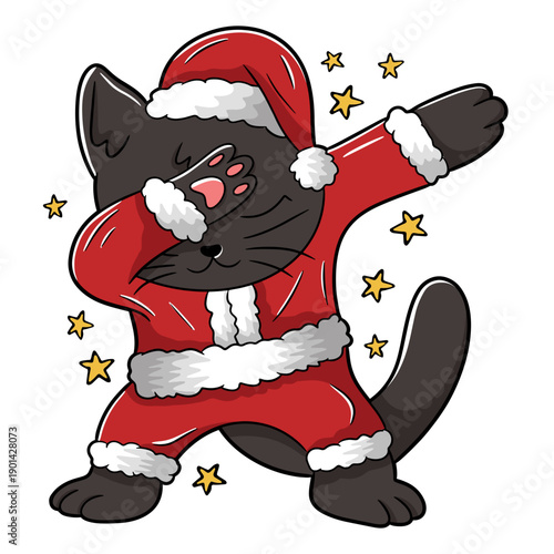 Black cat in a santa claus outfit dabbing