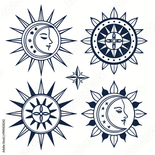 Four distinct symbols representing different aspects of nature and time.