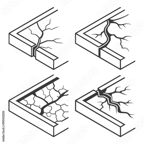 Illustration of different types of concrete cracks and their causes