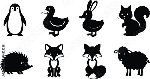 Black and white animal silhouettes