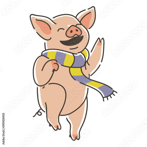 Adorable piglet wearing a scarf
