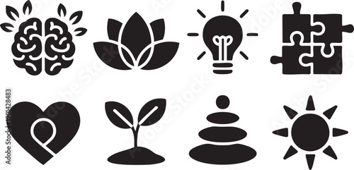 Mental Health Wellness Silhouette Icons