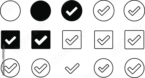 Checkmark and checkbox icons in various styles and colors