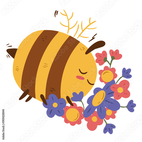 Cute bee smelling flowers