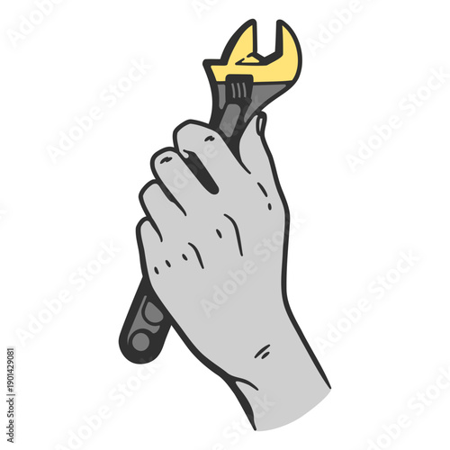 Man holding an adjustable wrench