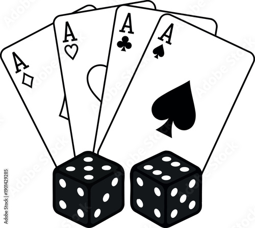 Four Aces and Two Dice - A Classic Symbol of Luck and Chance in Gambling and Card Games