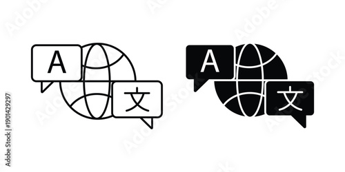 Language translation icon set. Global language learning international translator service symbol collection.