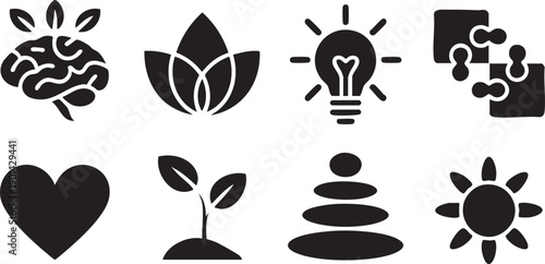 Mental Health Wellness Silhouette Icons