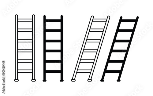 ladder line icon. four simple black ladders isolated on a white background. Step ladder Symbol. Stairway wooden sign.