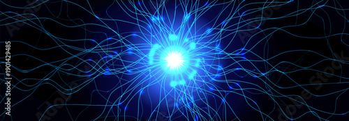 Neural Network Brain Neurone Synapse Connections Lightning Ball Energy Glow. Machine Learning Technology Background for AI Data Flow, BigData, Medical Science Research, Biotech. Vector illustration