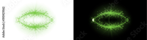Fotografie PNG image of Bright glowing green magical particle energy vortex trails moving s