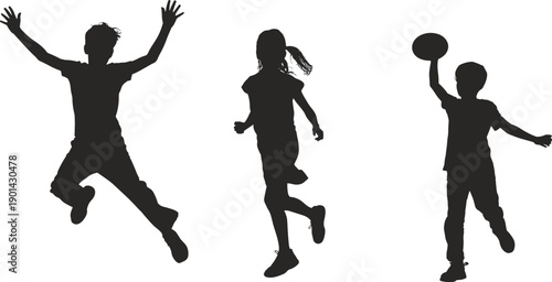 Active Children Silhouette Set Vector Illustration Isolated on White Background for Kids Playing Running Jumping Sports Childhood Youth and School Lifestyle Graphic Design