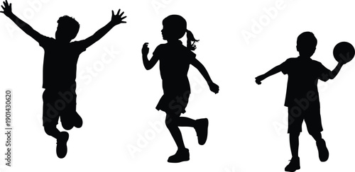 Active Children Silhouette Set Vector Illustration Isolated on White Background for Kids Playing Running Jumping Sports Childhood Education Youth and School Lifestyle Graphic Design