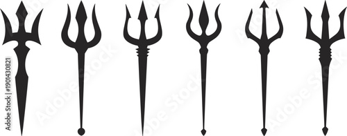 Black Trident Silhouette Set Vector Illustration Isolated on White Background for Greek Mythology Neptune Poseidon God of the Sea and Ocean Power Graphic Design