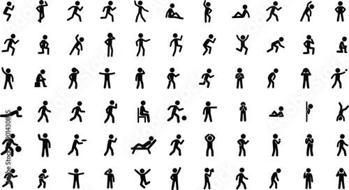 Stickman action mega set, Human movement silhouette pack, Activity pose collection