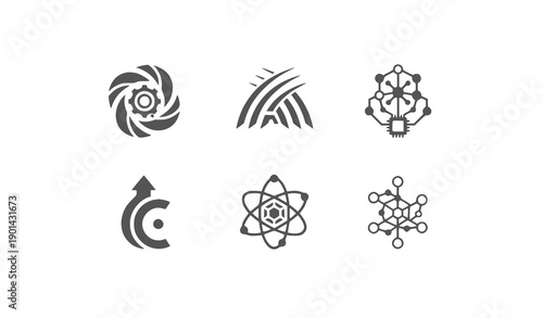 Modern Tech Icons: Science, Data, Engineering, Growth Vector Set
