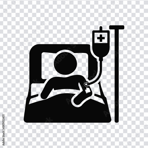 Patient receiving medical treatment in a hospital bed with iv drip