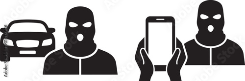 Crime Scene Investigation: Illustration of a masked individual standing next to a car, and another figure holding a phone. This evocative illustration captures a scene of criminal activity.