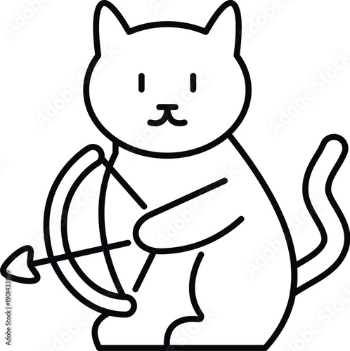 Cute cat acting as sagittarius zodiac sign, holding a bow and arrow