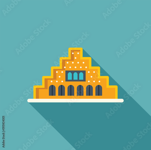 Foto Ziggurat building featuring a flat design with long shadow, illustrating ancient