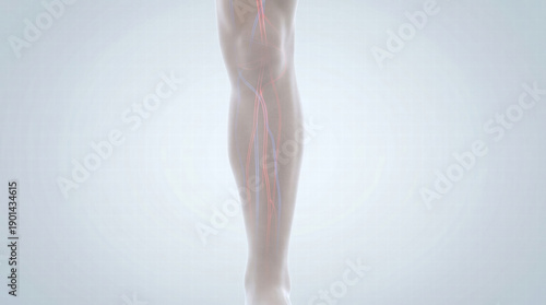 Medical illustration of peripheral artery disease (PAD) showing affected blood vessels in the lower leg.