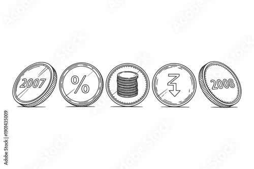 Economic downturn illustration showing financial crisis between years 2007 and 2008